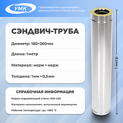 Сэндвич-труба 1,0м, ф 180х260, Н+Н, 1,0мм/0,5мм, (К)