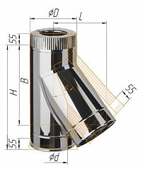 Тройник Феррум утепленный угол 135° нержавеющий (430/0,8мм)/зеркальный, ф200/280, по воде