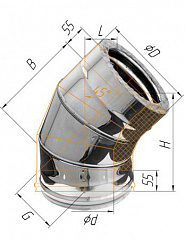 Колено Феррум утепленное угол 135° нержавеющее (430/0,8мм)/оцинкованное, ф160/250 по воде